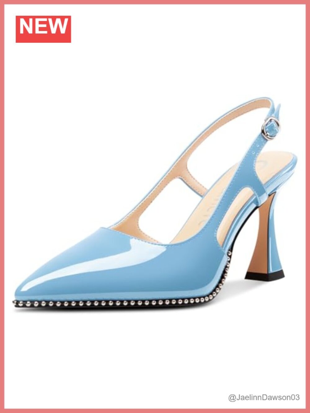 Slingback Chunky High Heels 3.5" Pointed Toe Faux Leather Dress Pump